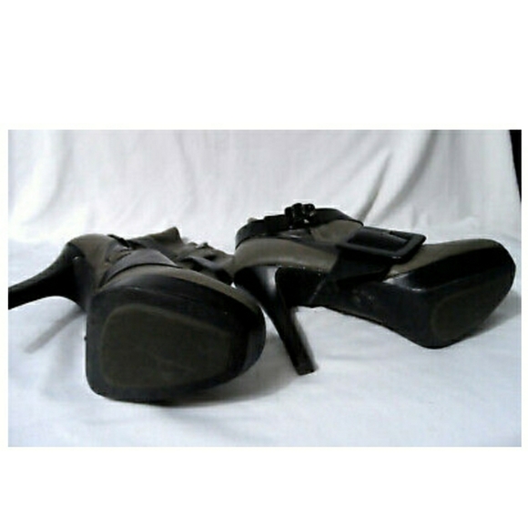 BACIO 61 Heeled Booties 7.5M Taupe Black Strappy - Picture 8 of 10